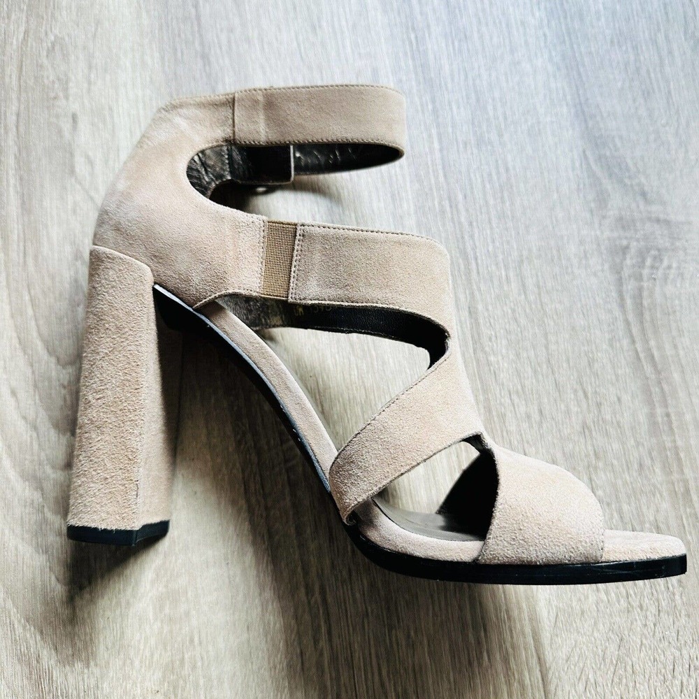 Stuart Weitzman Tan Suede Open Toe Block Heel - image 3